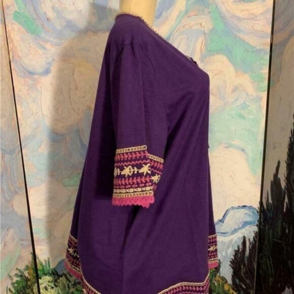 Roaman's 2X Purple Crochet Trim Lace-Up Tassel Top - Picture 3 of 6